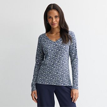 Women's Croft & Barrow® Essential Long Sleeve V-Neck Tee