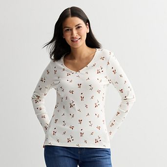 Women's Croft & Barrow® Essential Long Sleeve V-Neck Tee