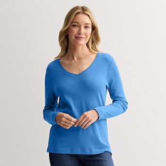 Women's Croft & Barrow® Essential Long Sleeve V-Neck Tee
