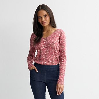 Women's Croft & Barrow® Essential Long Sleeve V-Neck Tee