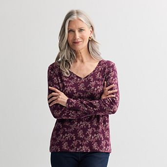 Women's Croft & Barrow® Essential Long Sleeve V-Neck Tee