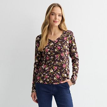 Women's Croft & Barrow® Essential Long Sleeve V-Neck Tee