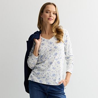 Women's Croft & Barrow® Essential Long Sleeve V-Neck Tee