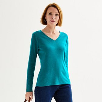 Women's Croft & Barrow® Essential Long Sleeve V-Neck Tee