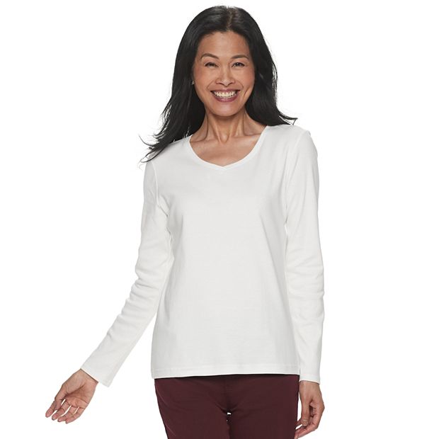 Women's Croft & Barrow® Essential Long Sleeve V-Neck Tee