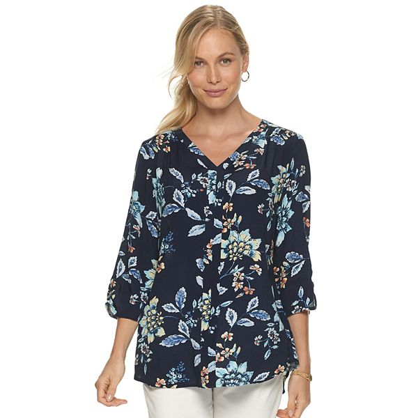 Petite Croft & Barrow® 3/4 Sleeve Floral Top