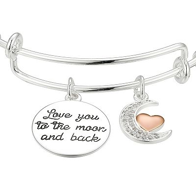 Love This Life Love You to the Moon and Back Enamel Heart Bangle Bracelet