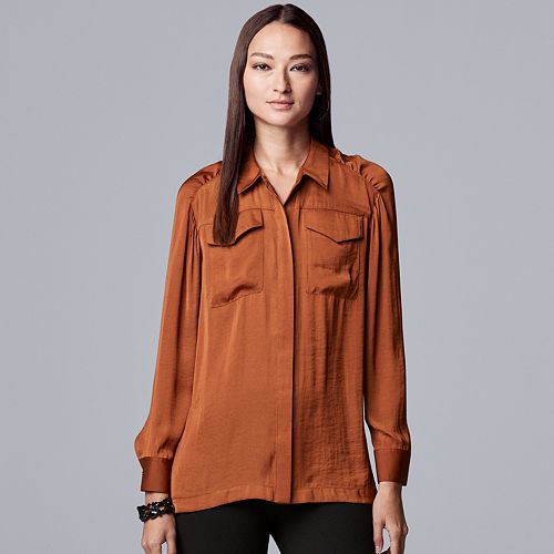 women's simply vera vera wang shirred neck popover blouse