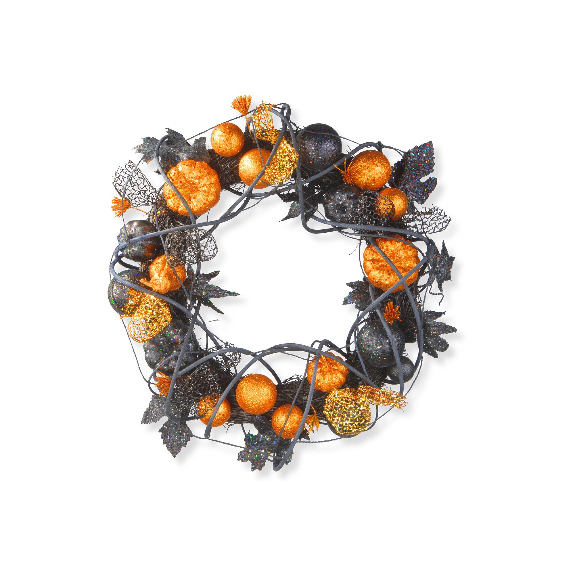 National Tree Company Pumpkin Wreath with Black Ornaments, Orange