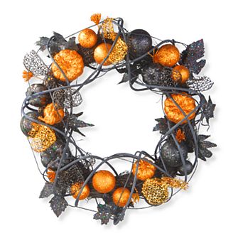 National Tree Company Pumpkin Wreath with Black Ornaments