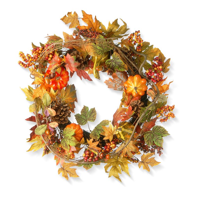 National Tree Company Decorated Maple Leaf Wreath, Orange