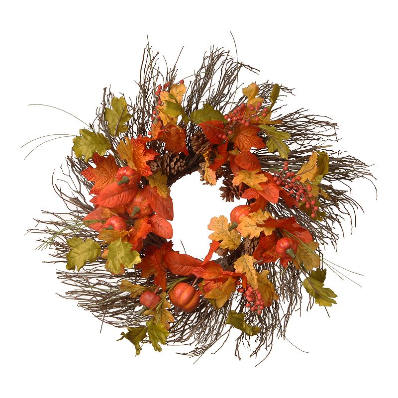 National Tree Company Maple Leaves Wreath, Red