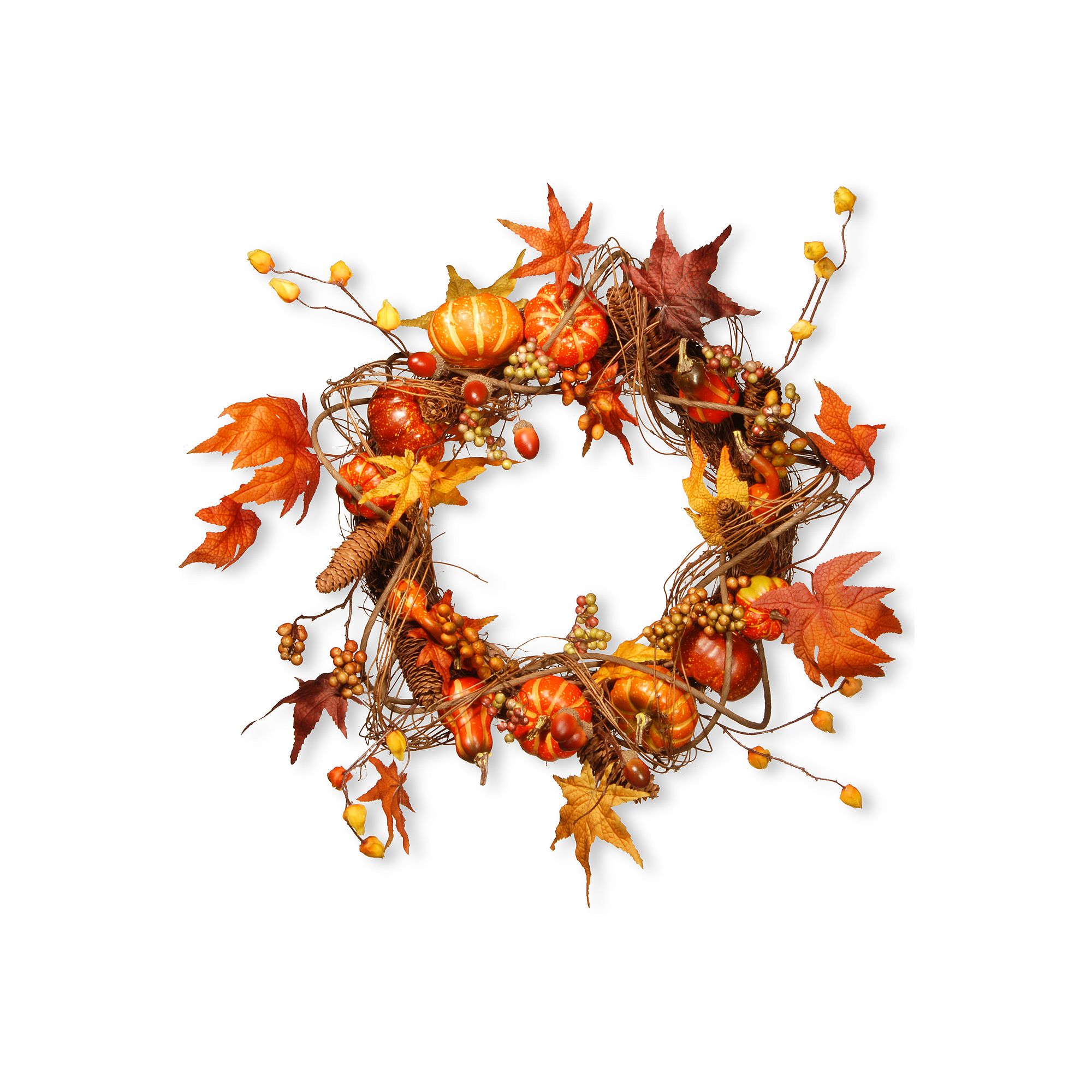 National Tree Company Maple Leaf and Pumpkin Wreath, Orange