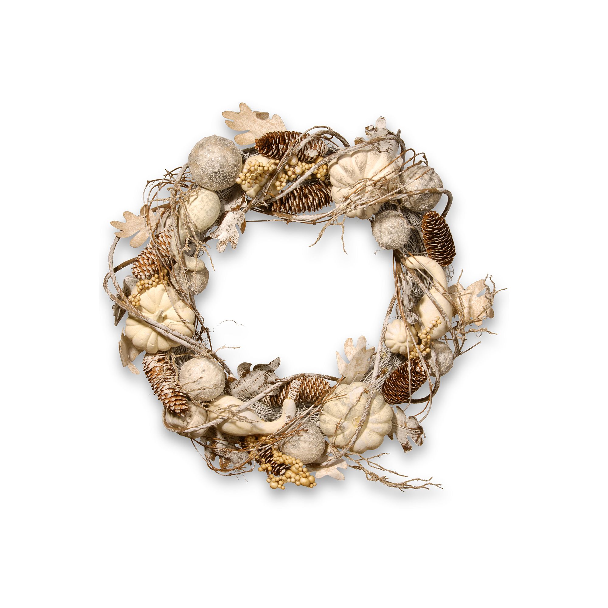 National Tree Company Pumpkin and Pinecone Wreath, White