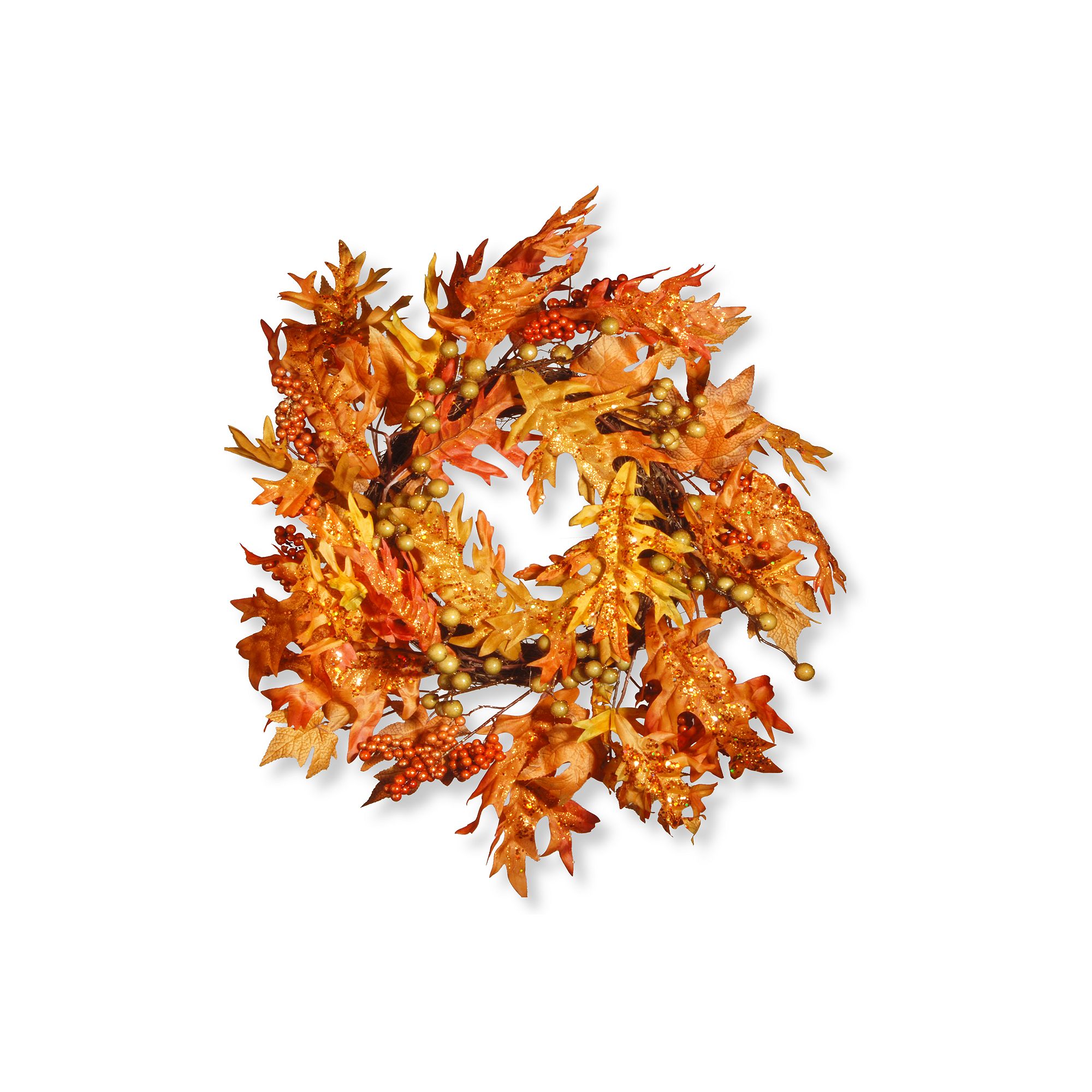 National Tree Company Maple Leaf and Berry Wreath, Orange