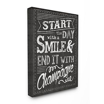 Stupell Home Decor Start The Day, Smile and Champagne Chalk Stretched Canvas Wall Art