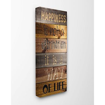 Stupell Home Decor Happiness Destination Planked Typography Stretched Canvas Wall Art