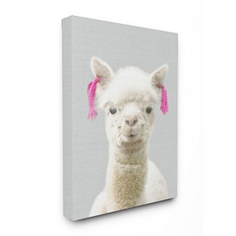 Stupell Home Decor Cute Little Alpaca Pinktails Linen Look Canvas Wall Art
