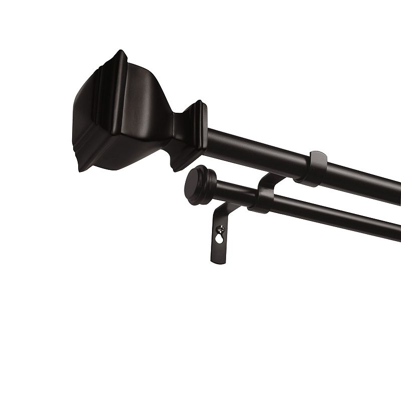 Exclusive Home 66"-120" Napoleon Double Curtain Rod - Matte Brown: Adjustable Iron Set, Square Finials, 25lb Capacity