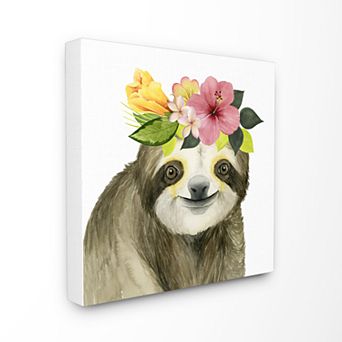 Stupell Home Decor Coachella Ready Sloth in Flower Crown Oversized Stretched Canvas Wall Art