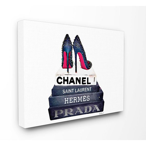 Stupell Home Decor Glam Fashion Book Set Bw Stud Pump Heels Canvas Wall Art