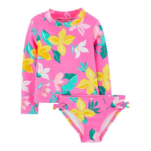 Carters Infant Girls Pink Swimming Suit Hawaiian Rash Guard Cover Up Swim 