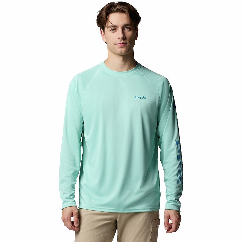 Men's Columbia PFG UPF 50 Terminal Tackle™ Heather Long Sleeve Shirt, Size: Medium, Spray Grey