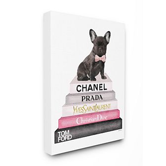 Stupell Home Decor Book Stack Fashion French Bulldog Oversized Stretched Canvas Wall Art