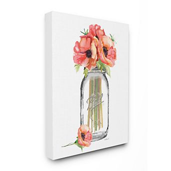 Stupell Home Decor Mason Jar Poppys Canvas Wall Art
