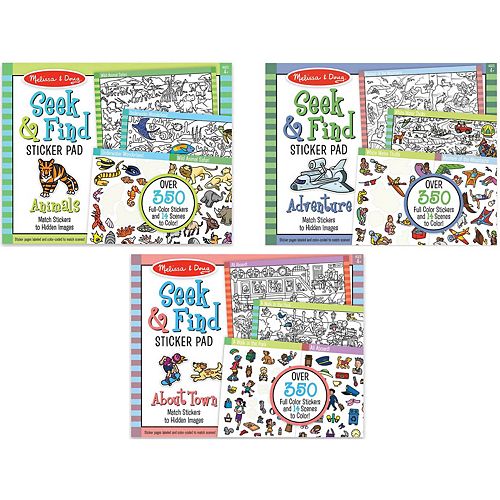 Melissa & Doug Seek & Find Sticker Pad 3-Pack - Around Town, Adventure ...