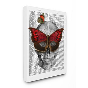 Stupell Home Decor Newspaper Print Skull Canvas Wall Art