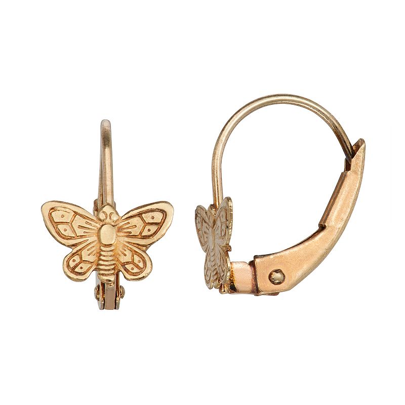 Charming Girl 14k Gold Leverback Butterfly Earring, Girls
