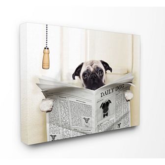 Stupell Home Decor Pug Reading Canvas Wall Art