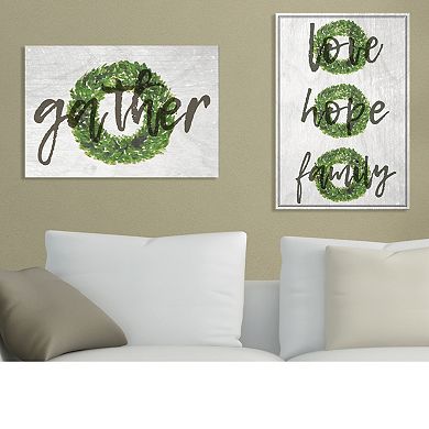 Stupell Home Decor Gather Boxwood Wreath Typography Canvas Wall Art