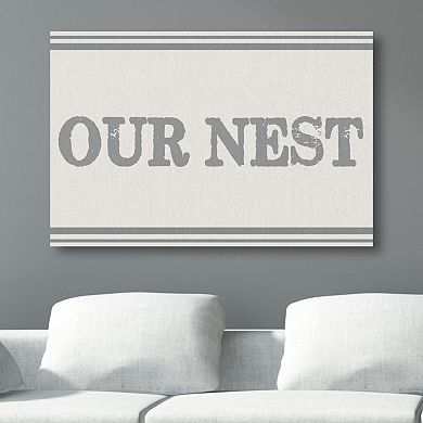 Stupell Home Decor Our Nest Flour Sack Typography Canvas Wall Art