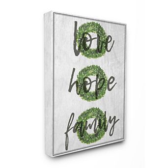 Stupell Home Decor Love Hope Family Boxwood Wreath Oversized Stretched Canvas Wall Art
