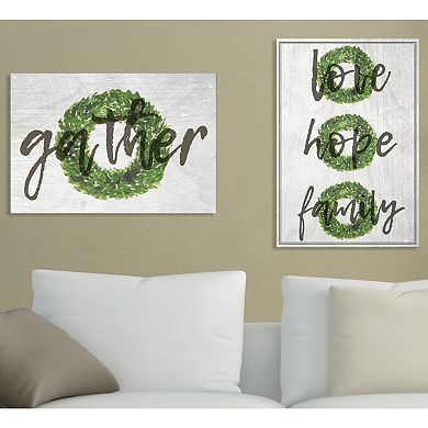 Stupell Home Decor Love Hope Family Boxwood Wreath Oversized Stretched Canvas Wall Art