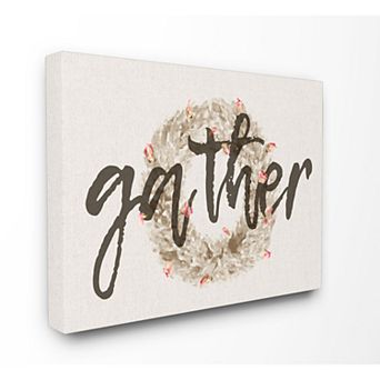 Stupell Home Decor Gather Typography Strawflower Wreath Canvas Wall Art