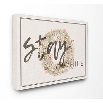 Stupell Home Decor Stay A While Strawflower Wreath Canvas Wall Art