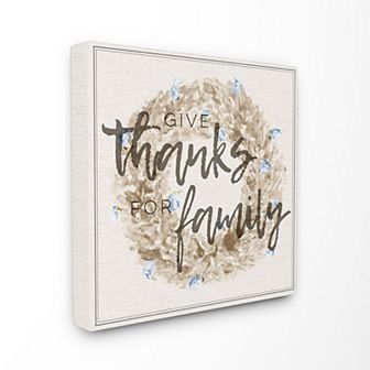 Stupell Home Decor Give Thanks For Family Strawflower Wreath Canvas Wall Art