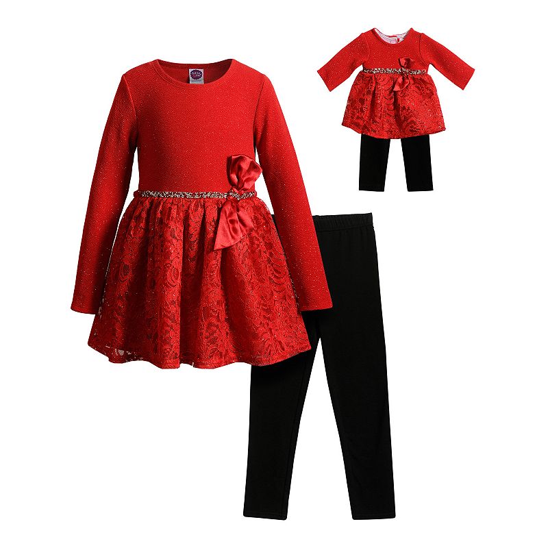Girls 4 10 Dollie Me Knit Lace Dress With Legging With Matching