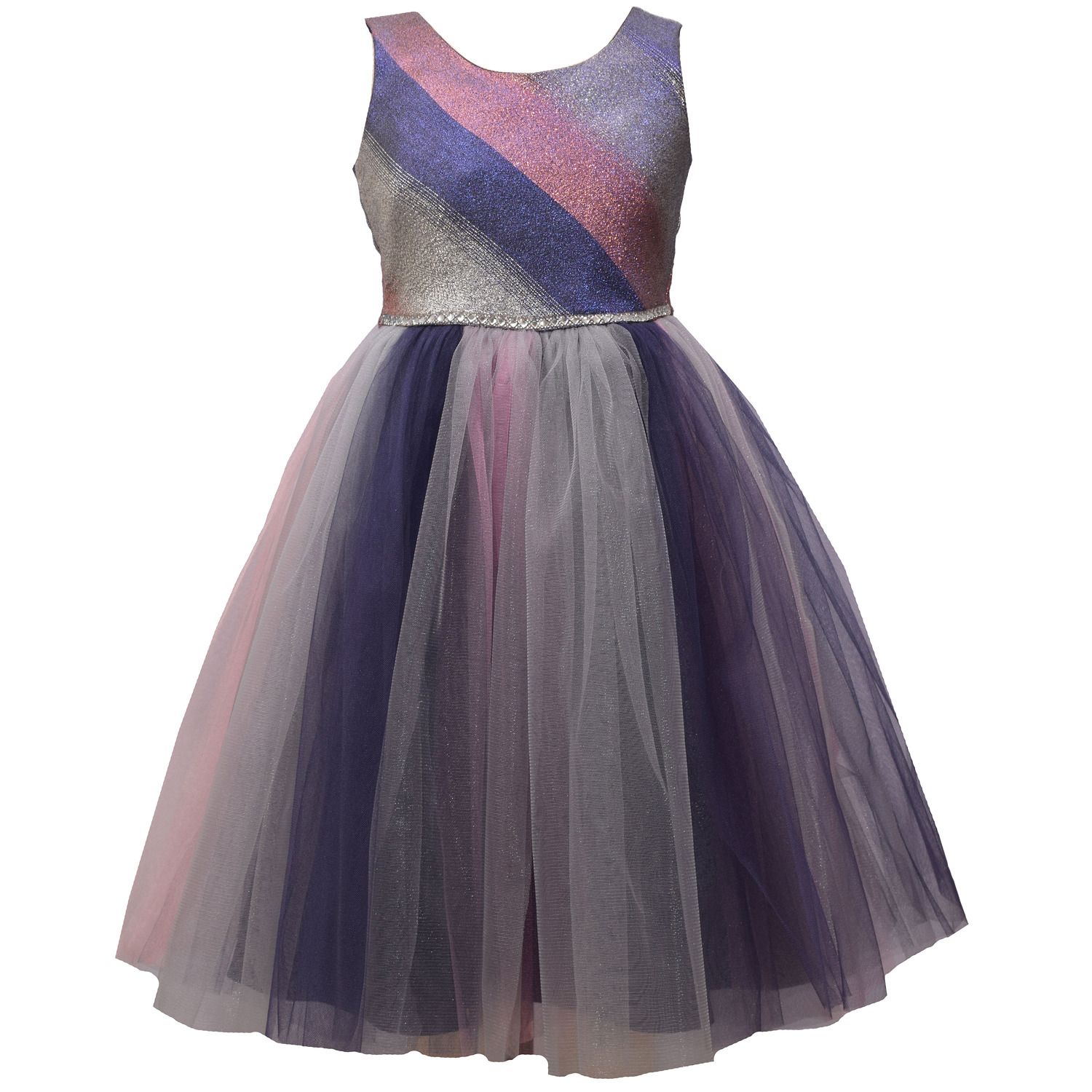 bonnie jean metallic ombre rainbow mesh dress