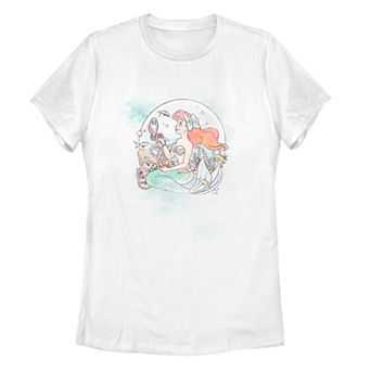 Juniors' Disney's The Little Mermaid Ariel Pearls Watercolor Tee