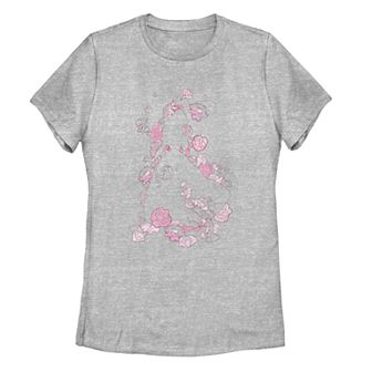 Disney's Beauty And The Beast Juniors' Floral Rose Silhouette Tee