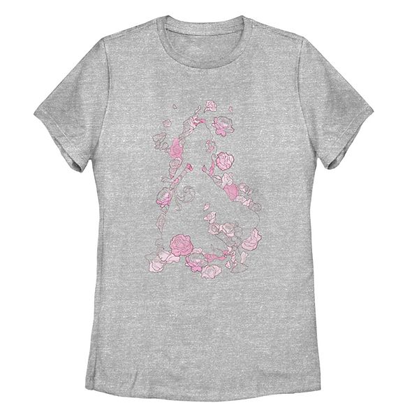 Juniors Disney Beauty And The Beast Floral Rose Silhouette Tee
