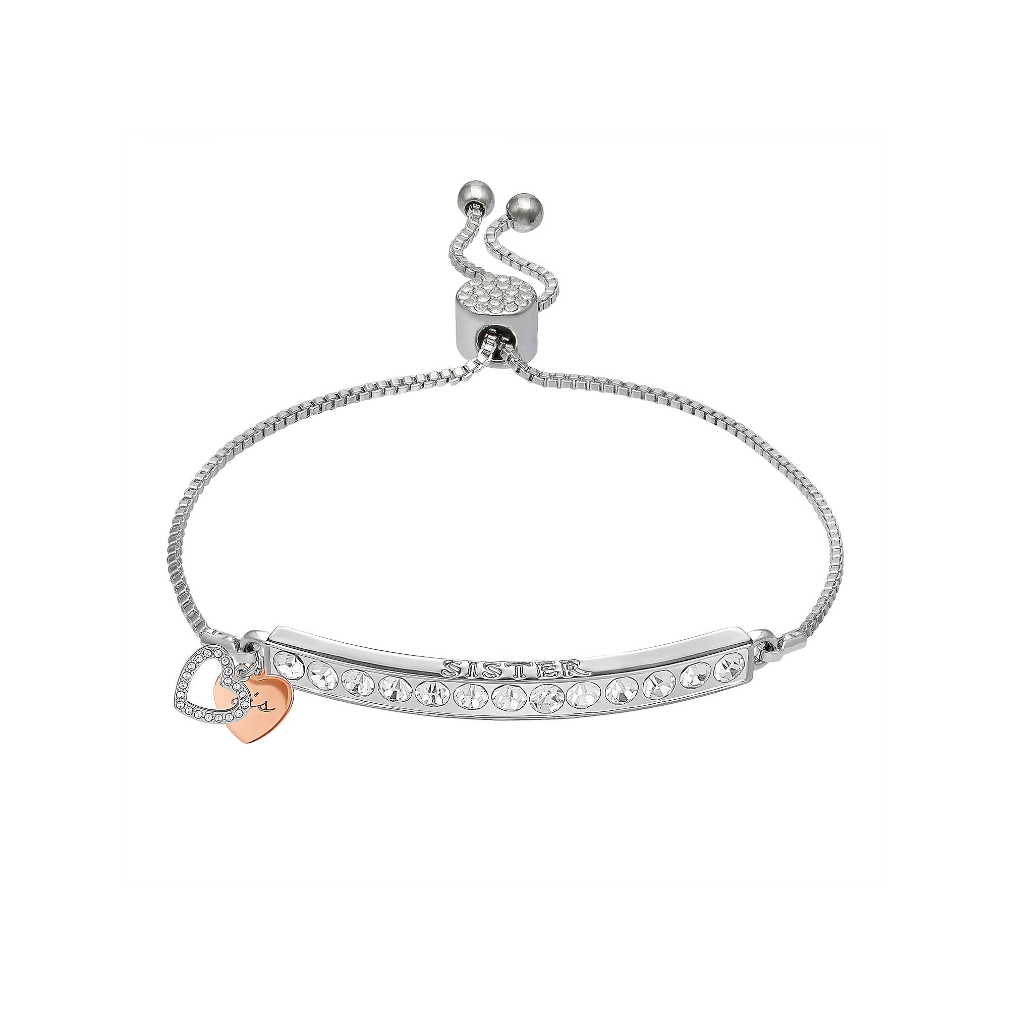 Brilliance Sister Crystal Heart Bar Bracelet, Womens, Size: 7/8, Tw