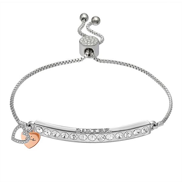 Brilliance Sister Heart Bar Bracelet With Swarovski Crystals