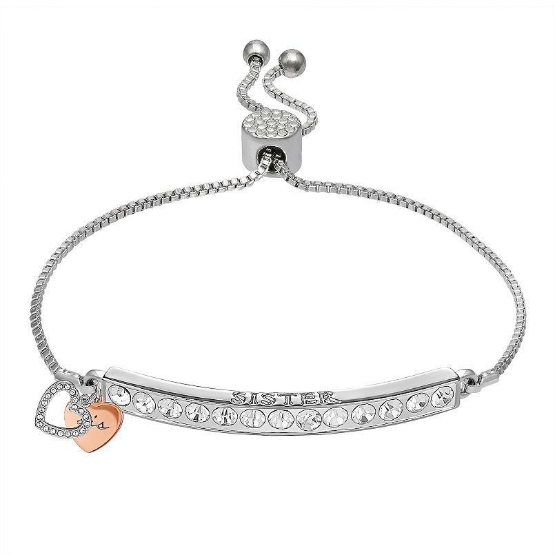 Brilliance "Sister" Crystal Heart Bar Bracelet