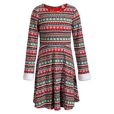 Girls' 7-16 Emily West Reversible Printed Christmas Dress
