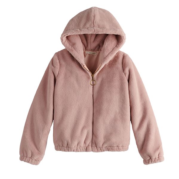 Girls 7 16 Self Esteem Faux Furry Hooded Jacket